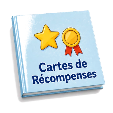 Couverture du bonus Cartes de Récompenses : livre bleu clair illustré d'une étoile dorée et d'une médaille à ruban